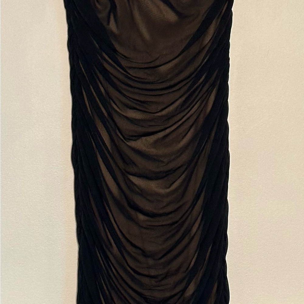 Lulu's Women's XL Already RSVP'd Black Ruched One Shoulder Bodycon Mesh Dress